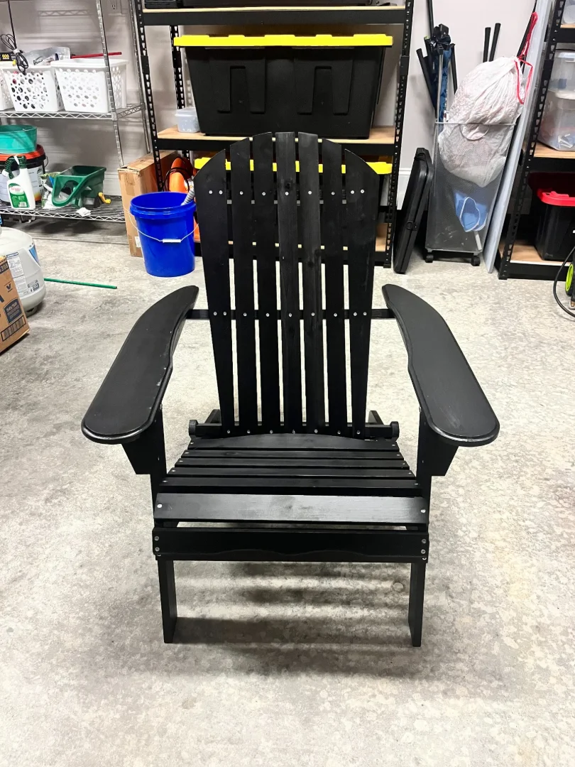 Black Adirondack chair assembled by Boxed2Built in Thompson’s Station, Tennessee