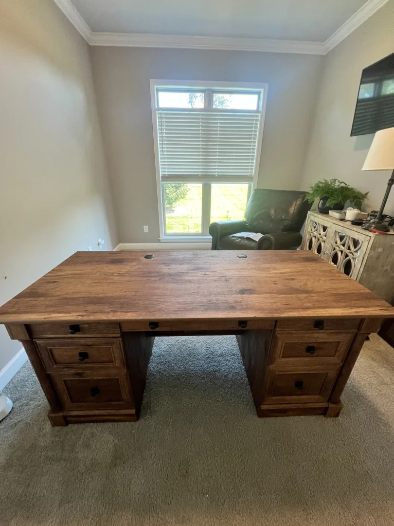 Sauder executive desk fully assembled in a home office in Columbia, Tennessee